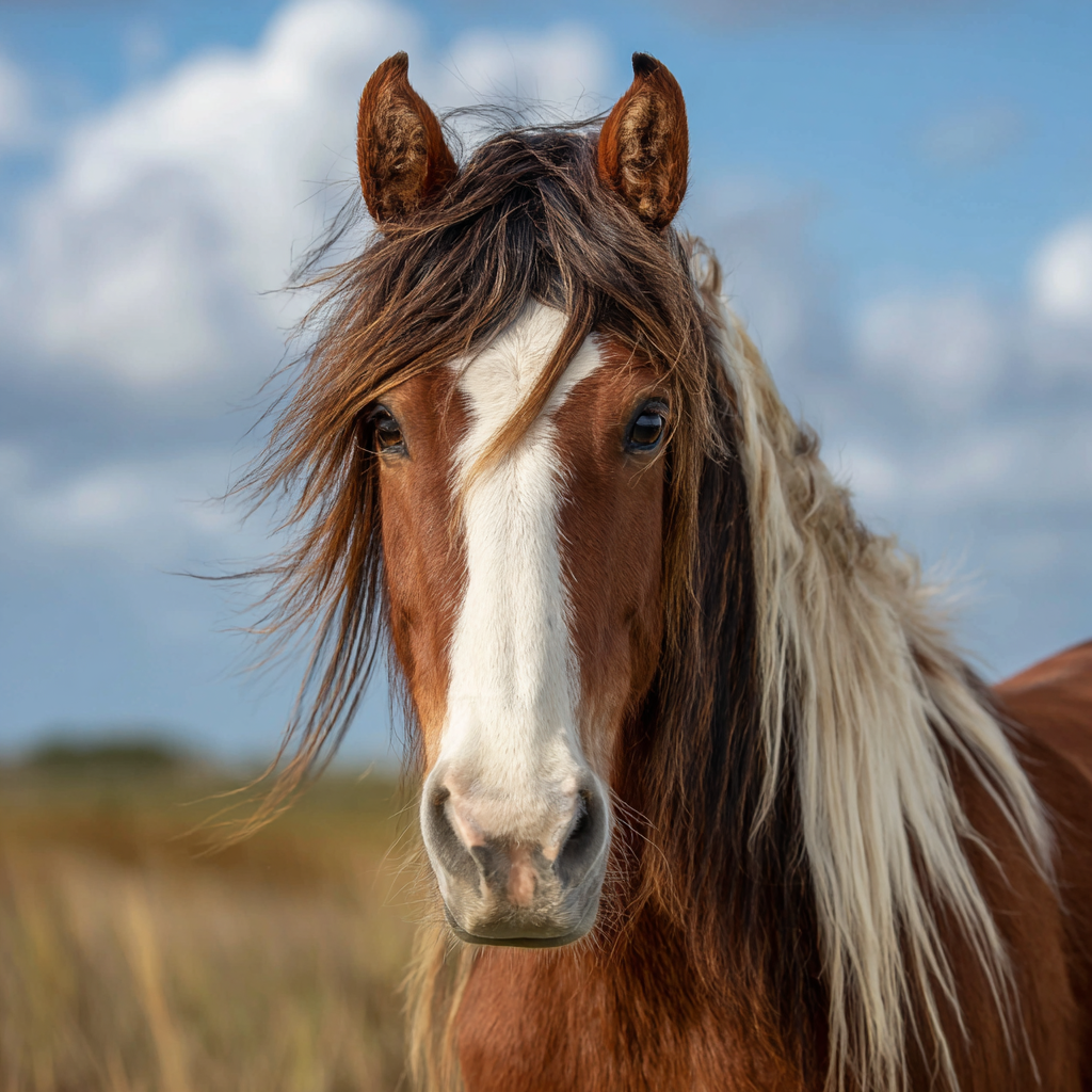 Chestnut Gypsy Vanner Looking into camera